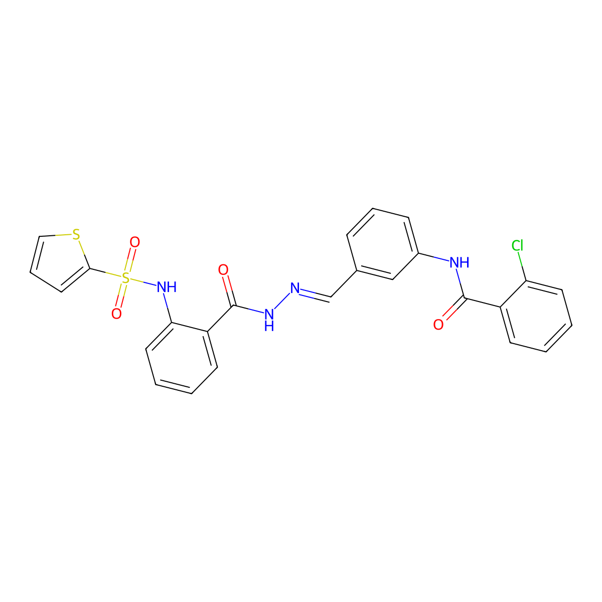 2-chloro-N-{3-[({[2-(thiophene-2-sulfonamido)phenyl]formamido}imino)methyl]phenyl}benzamide molecular structure, CAS 743443-71-2