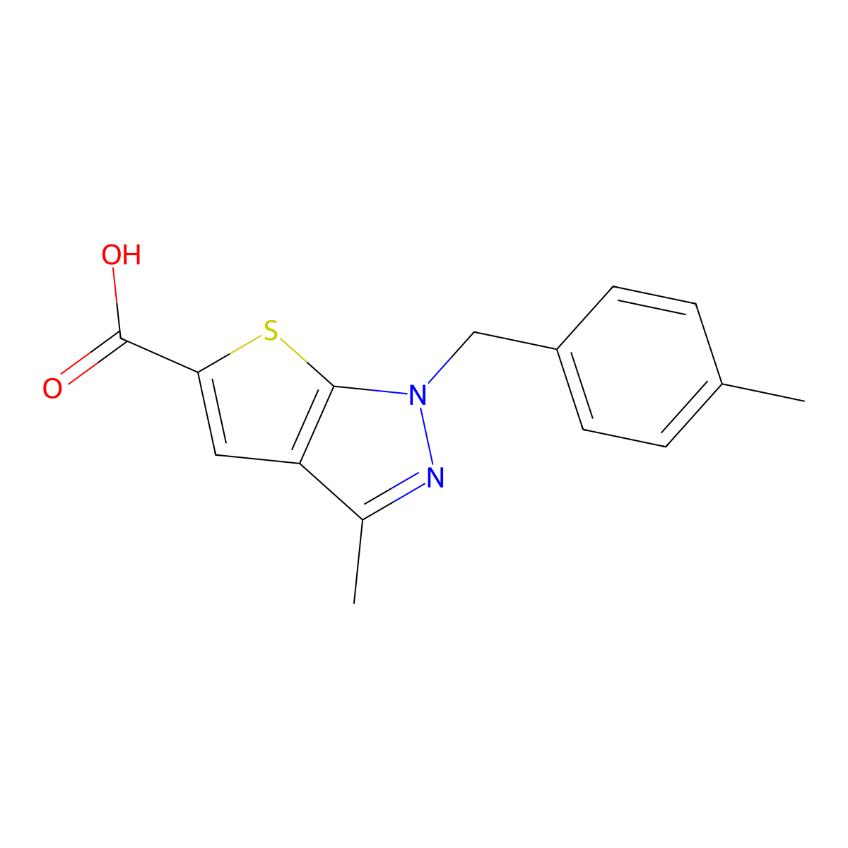 3-methyl-1-[(4-methylphenyl)methyl]-1H-thieno[2,3-c]pyrazole-5-carboxylic acid molecular structure, CAS 743444-19-1