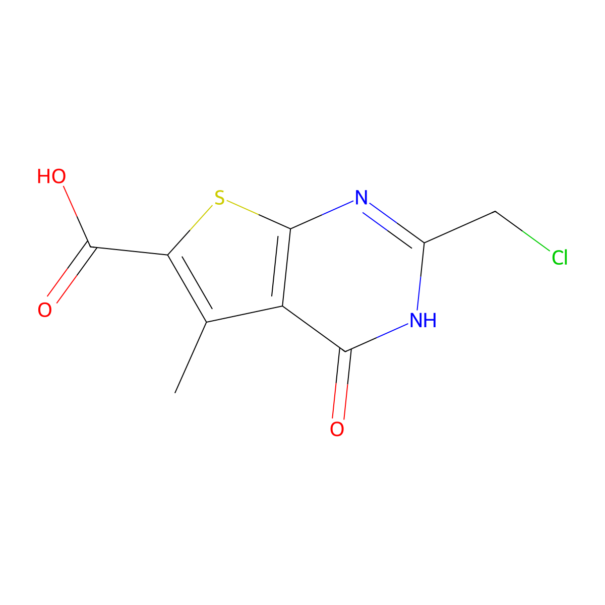 2-(chloromethyl)-5-methyl-4-oxo-3H,4H-thieno[2,3-d]pyrimidine-6-carboxylic acid molecular structure, CAS 743444-28-2