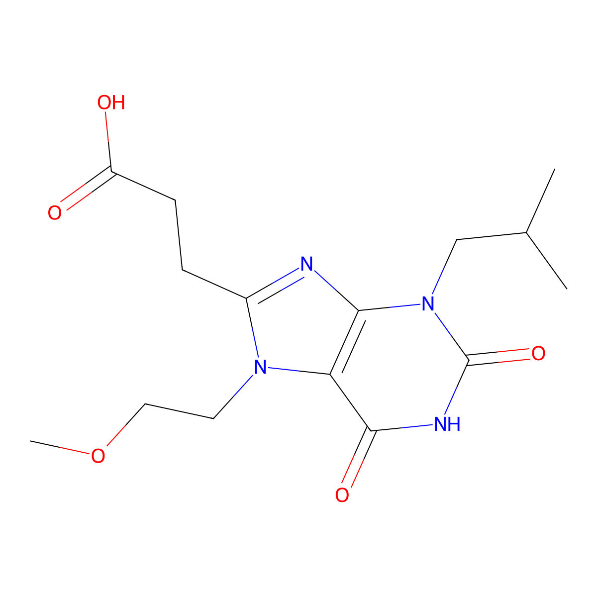 3-[7-(2-methoxyethyl)-3-(2-methylpropyl)-2,6-dioxo-2,3,6,7-tetrahydro-1H-purin-8-yl]propanoic acid molecular structure, CAS 743444-29-3