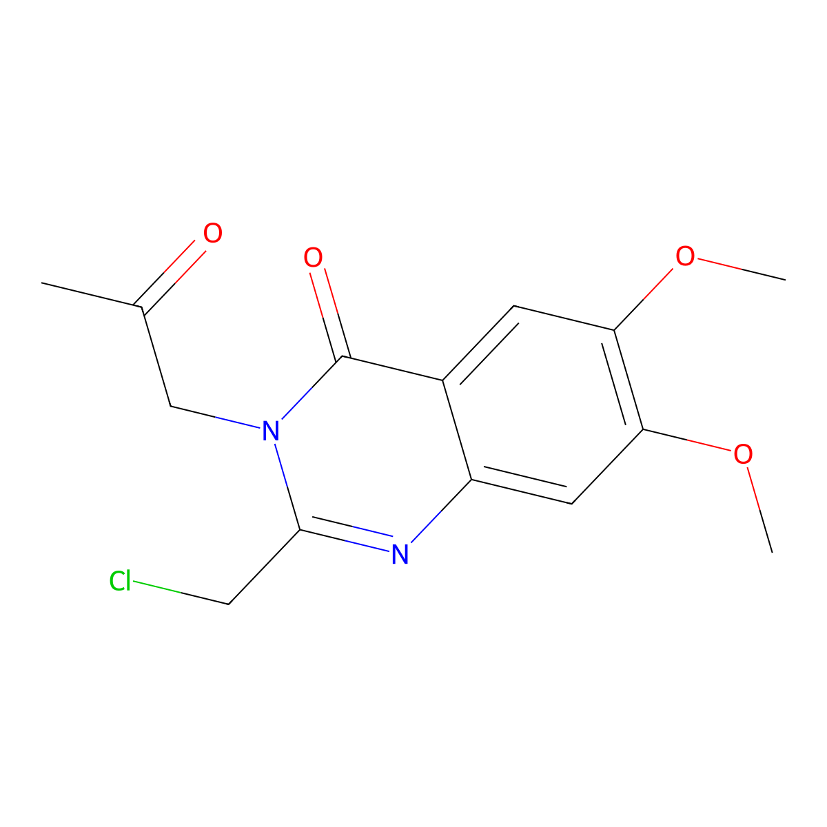 2-(Chloromethyl)-6,7-dimethoxy-3-(2-oxopropyl)-3,4-dihydroquinazolin-4-one molecular structure, CAS 743444-30-6