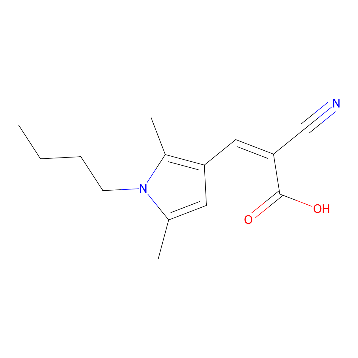 3-(1-butyl-2,5-dimethyl-1H-pyrrol-3-yl)-2-cyanoprop-2-enoic acid molecular structure, CAS 743444-31-7