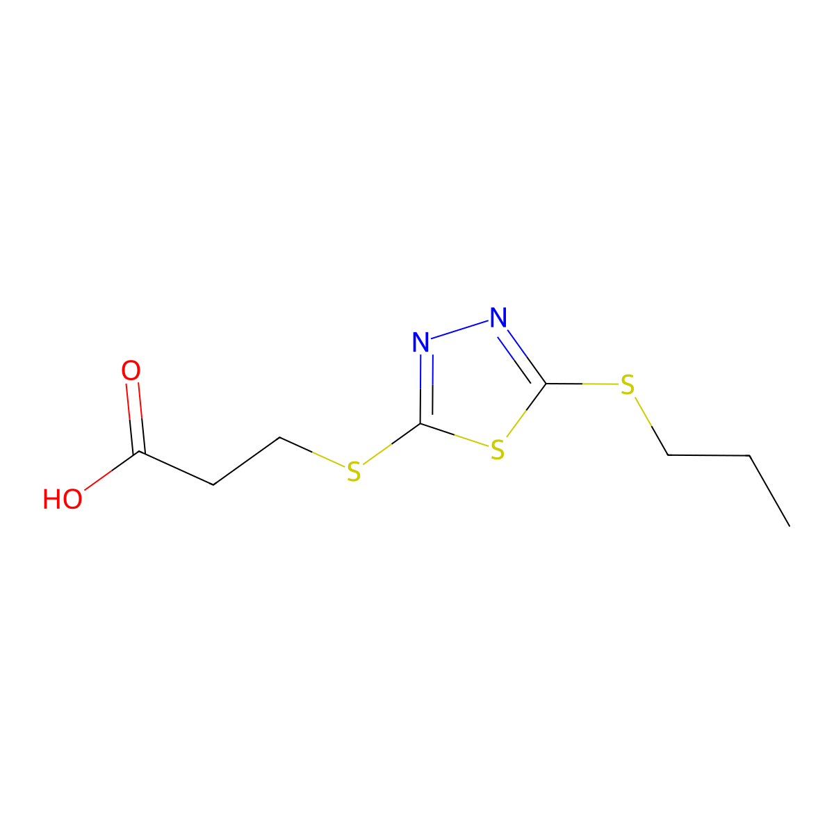 3-{[5-(Propylsulfanyl)-1,3,4-thiadiazol-2-yl]sulfanyl}propanoic acid molecular structure, CAS 743444-50-0