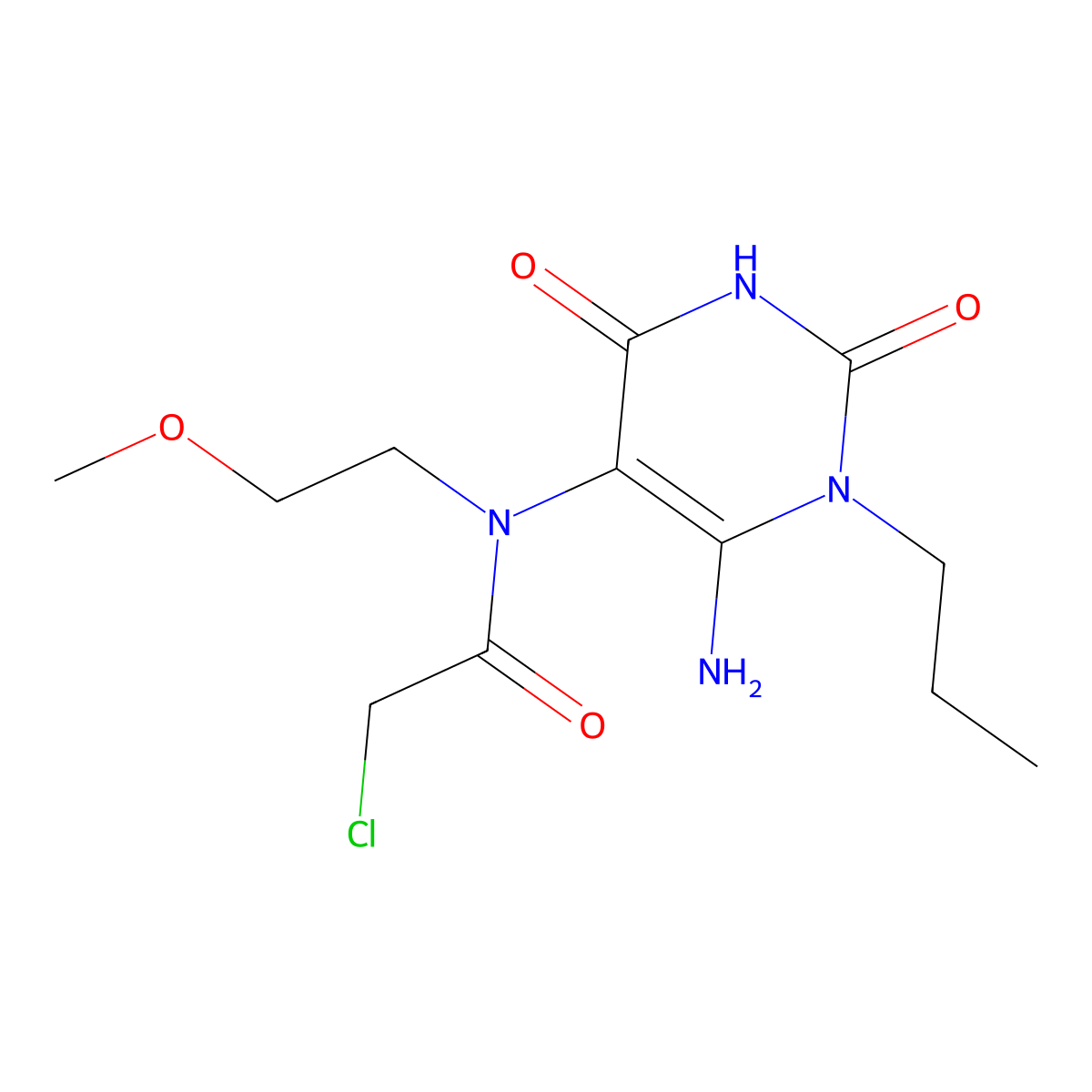N-(6-amino-2,4-dioxo-1-propyl-1,2,3,4-tetrahydropyrimidin-5-yl)-2-chloro-N-(2-methoxyethyl)acetamide molecular structure, CAS 743444-52-2