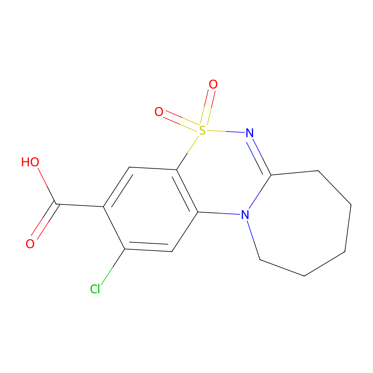 2-chloro-8,9,10,11-tetrahydro-7H-azepino[2,1-c][1,2,4]benzothiadiazine-3-carboxylic acid 5,5-dioxide molecular structure, CAS 743444-56-6