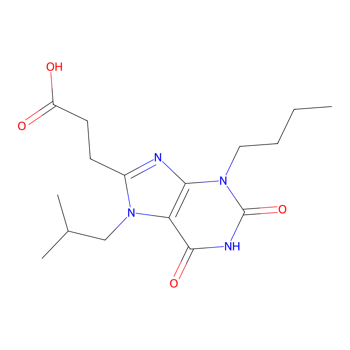 3-[3-butyl-7-(2-methylpropyl)-2,6-dioxo-2,3,6,7-tetrahydro-1H-purin-8-yl]propanoic acid molecular structure, CAS 743444-58-8