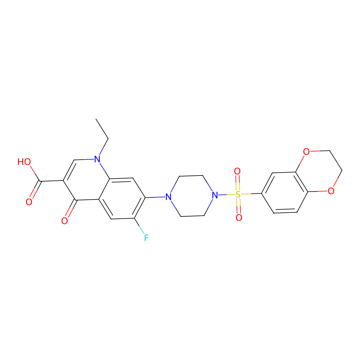 7-[4-(2,3-Dihydro-1,4-benzodioxine-6-sulfonyl)piperazin-1-yl]-1-ethyl-6-fluoro-4-oxo-1,4-dihydroquinoline-3-carboxylic acid molecular structure, CAS 743444-68-0
