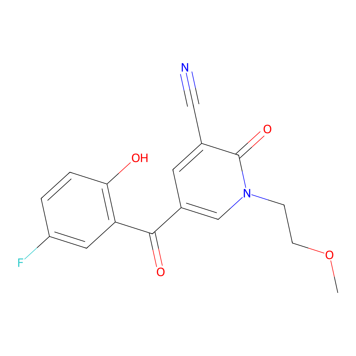 5-(5-Fluoro-2-hydroxybenzoyl)-1-(2-methoxyethyl)-2-oxo-1,2-dihydropyridine-3-carbonitrile molecular structure, CAS 743444-70-4