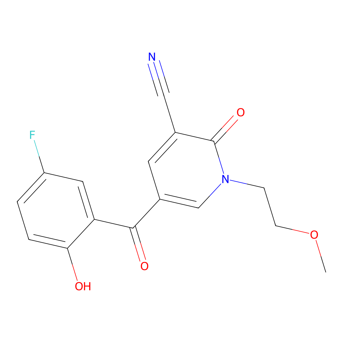 5-(5-Fluoro-2-hydroxybenzoyl)-1-(2-methoxyethyl)-2-oxo-1,2-dihydropyridine-3-carbonitrile molecular structure, CAS 743444-70-4