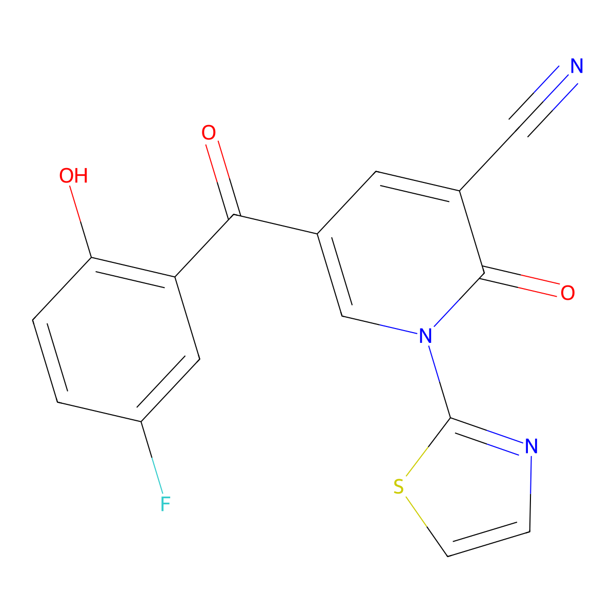 5-(5-Fluoro-2-hydroxybenzoyl)-2-oxo-1-(1,3-thiazol-2-yl)-1,2-dihydropyridine-3-carbonitrile molecular structure, CAS 743444-72-6