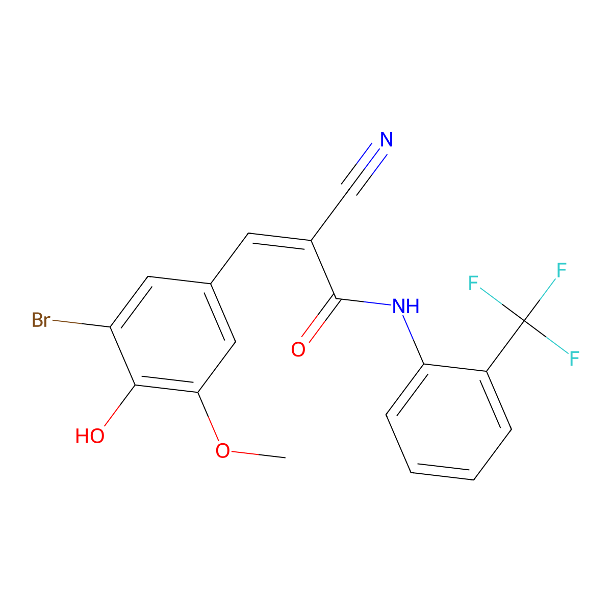 3-(3-bromo-4-hydroxy-5-methoxyphenyl)-2-cyano-N-[2-(trifluoromethyl)phenyl]prop-2-enamide molecular structure, CAS 743444-78-2