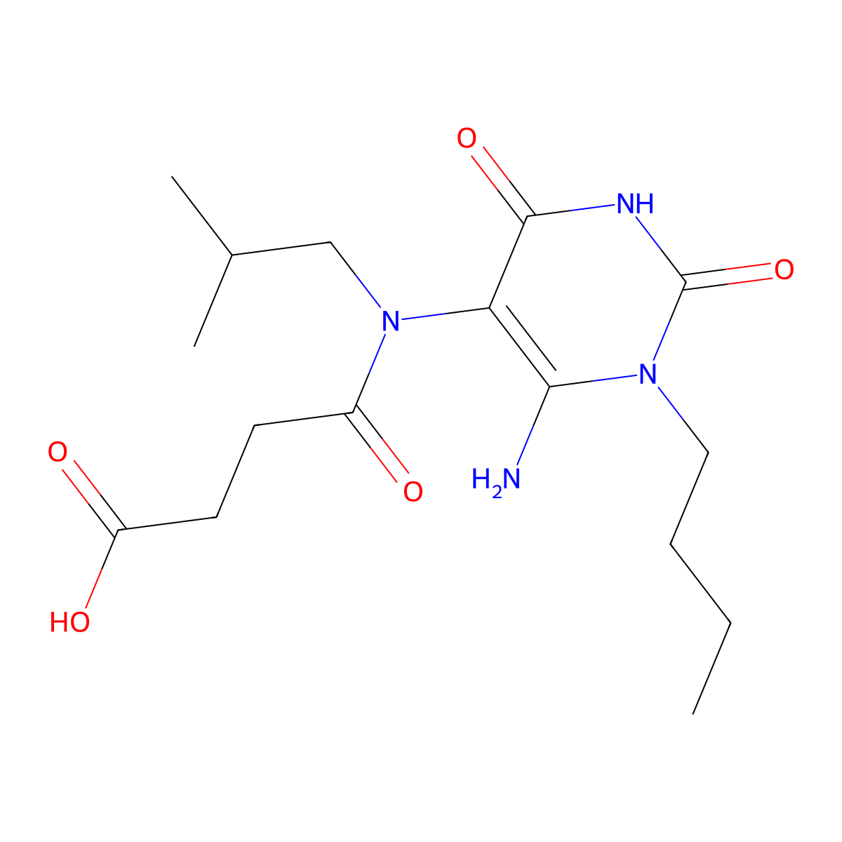 3-[(6-Amino-1-butyl-2,4-dioxo-1,2,3,4-tetrahydropyrimidin-5-yl)(2-methylpropyl)carbamoyl]propanoic acid molecular structure, CAS 743444-81-7