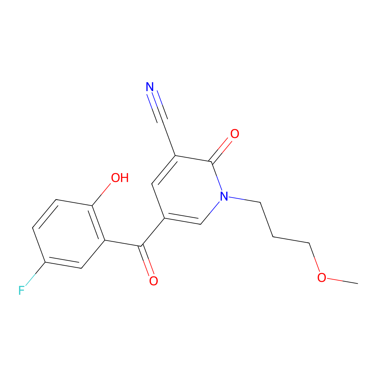 5-(5-Fluoro-2-hydroxybenzoyl)-1-(3-methoxypropyl)-2-oxo-1,2-dihydropyridine-3-carbonitrile molecular structure, CAS 743444-86-2