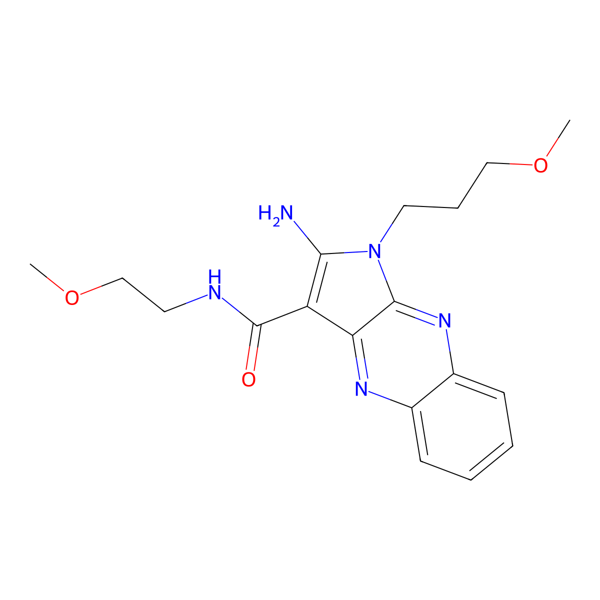 2-amino-N-(2-methoxyethyl)-1-(3-methoxypropyl)-1H-pyrrolo[2,3-b]quinoxaline-3-carboxamide molecular structure, CAS 743444-90-8