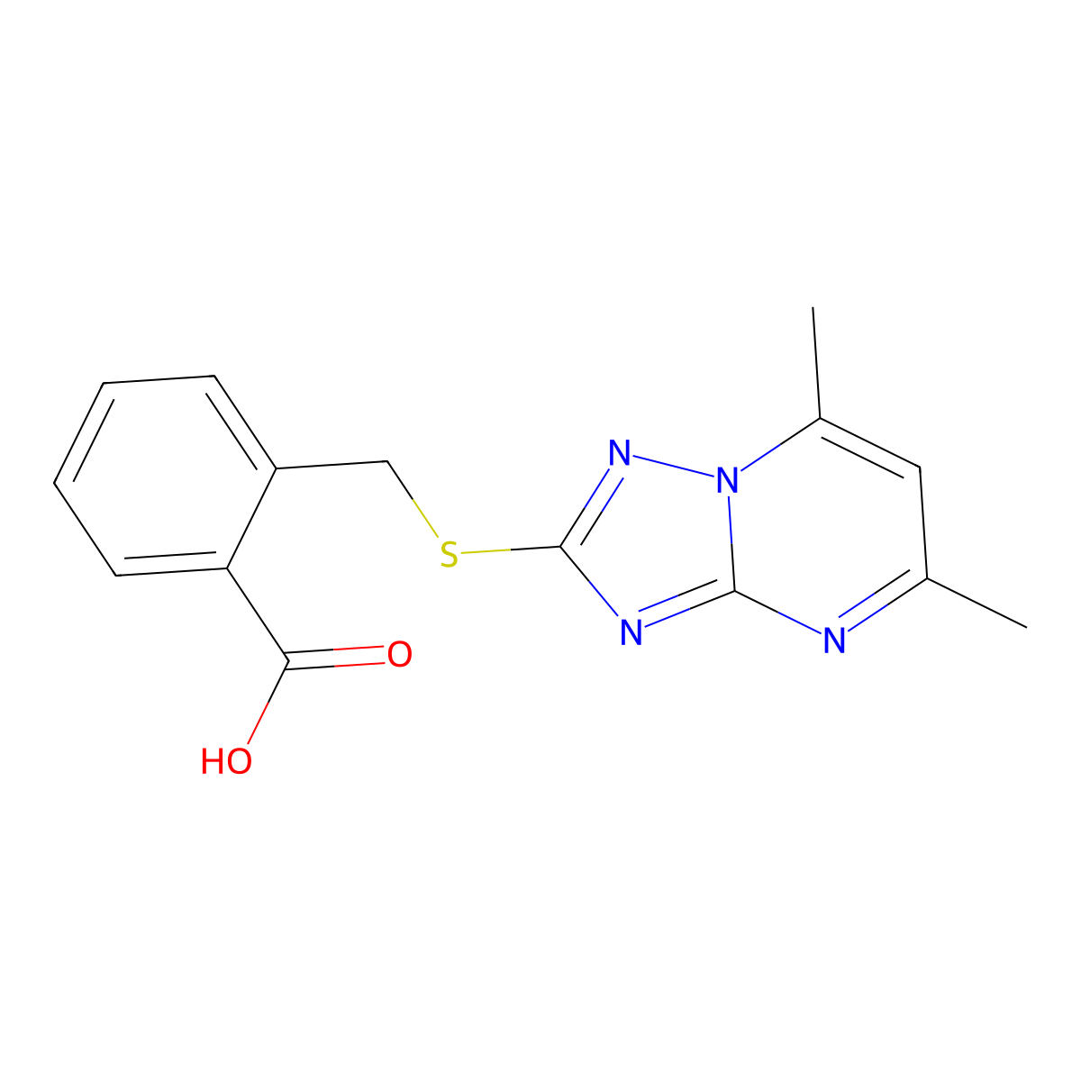 2-{[(5,7-Dimethyl[1,2,4]triazolo[1,5-a]pyrimidin-2-yl)thio]methyl}benzoic acid molecular structure, CAS 743445-05-8
