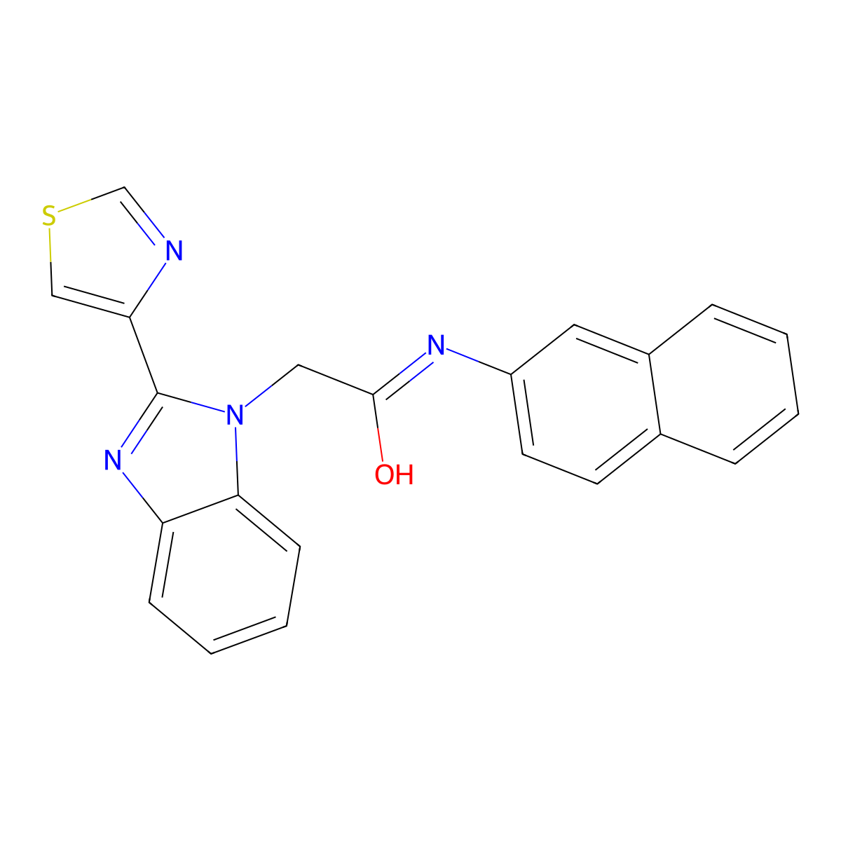 N-(2-naphthyl)-2-(2-thiazol-4-ylbenzimidazol-1-yl)acetamide molecular structure, CAS 743445-57-0