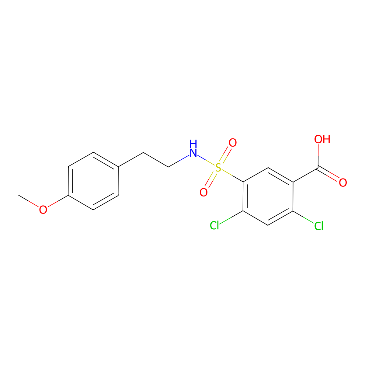 2,4-Dichloro-5-{[2-(4-methoxyphenyl)ethyl]sulfamoyl}benzoic acid molecular structure, CAS 743451-78-7