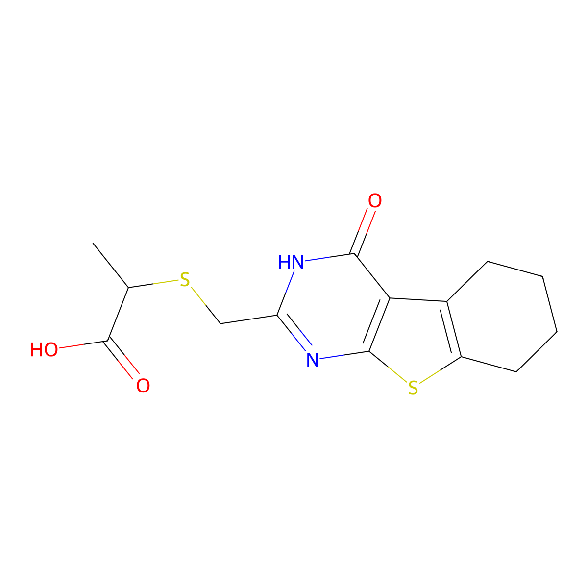 2-[({3-Oxo-8-thia-4,6-diazatricyclo[7.4.0.0,2,7]trideca-1(9),2(7),5-trien-5-yl}methyl)sulfanyl]propanoic acid molecular structure, CAS 743452-17-7