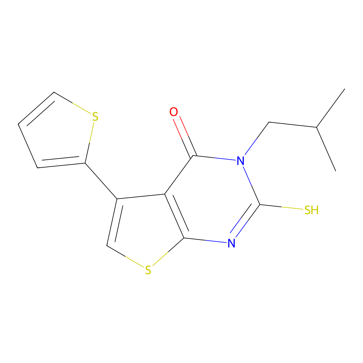 3-(2-methylpropyl)-2-sulfanyl-5-(thiophen-2-yl)-3H,4H-thieno[2,3-d]pyrimidin-4-one molecular structure, CAS 743452-26-8