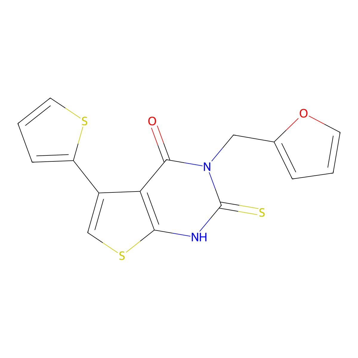 3-[(furan-2-yl)methyl]-2-sulfanyl-5-(thiophen-2-yl)-3H,4H-thieno[2,3-d]pyrimidin-4-one molecular structure, CAS 743452-36-0