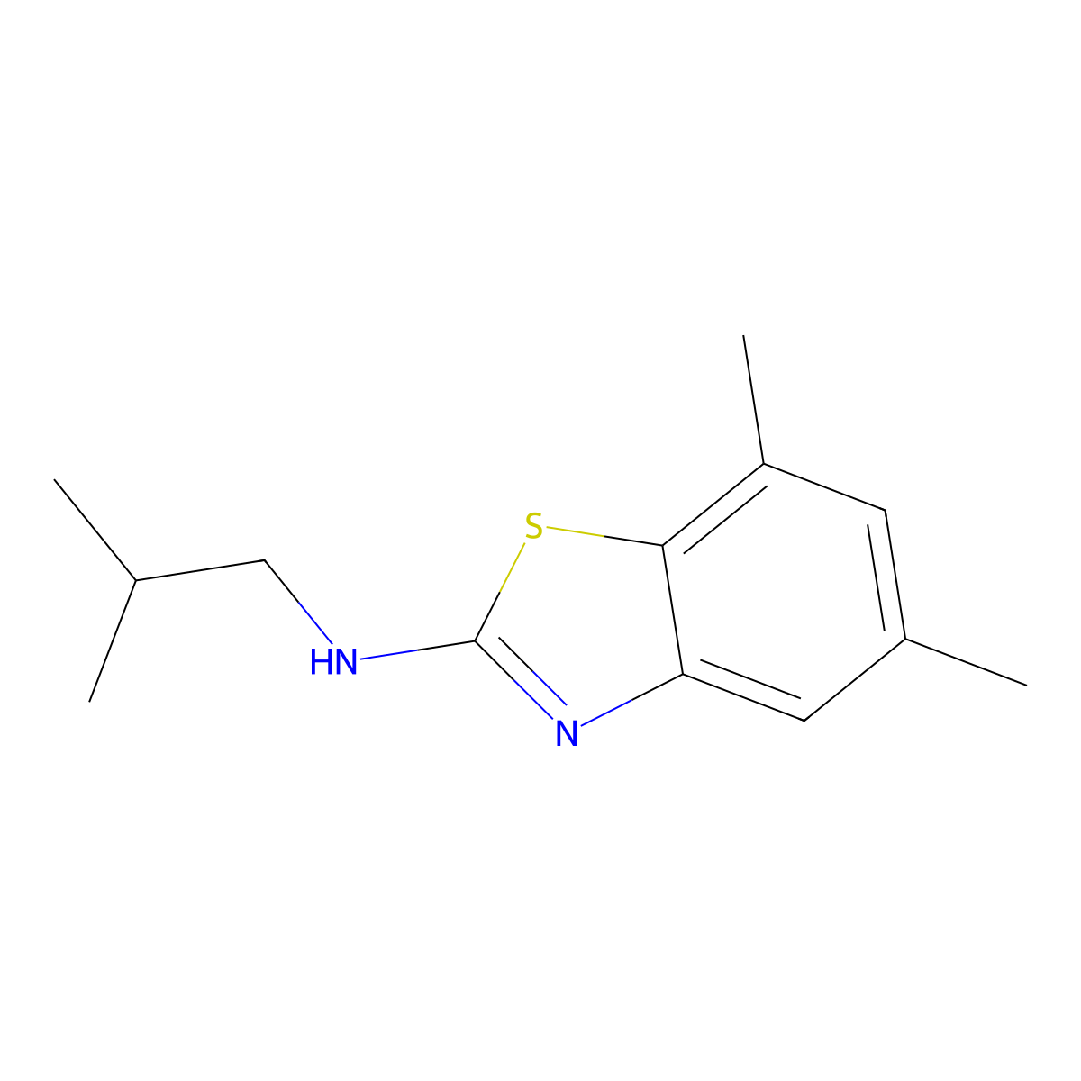 5,7-dimethyl-N-(2-methylpropyl)-1,3-benzothiazol-2-amine molecular structure, CAS 743452-40-6