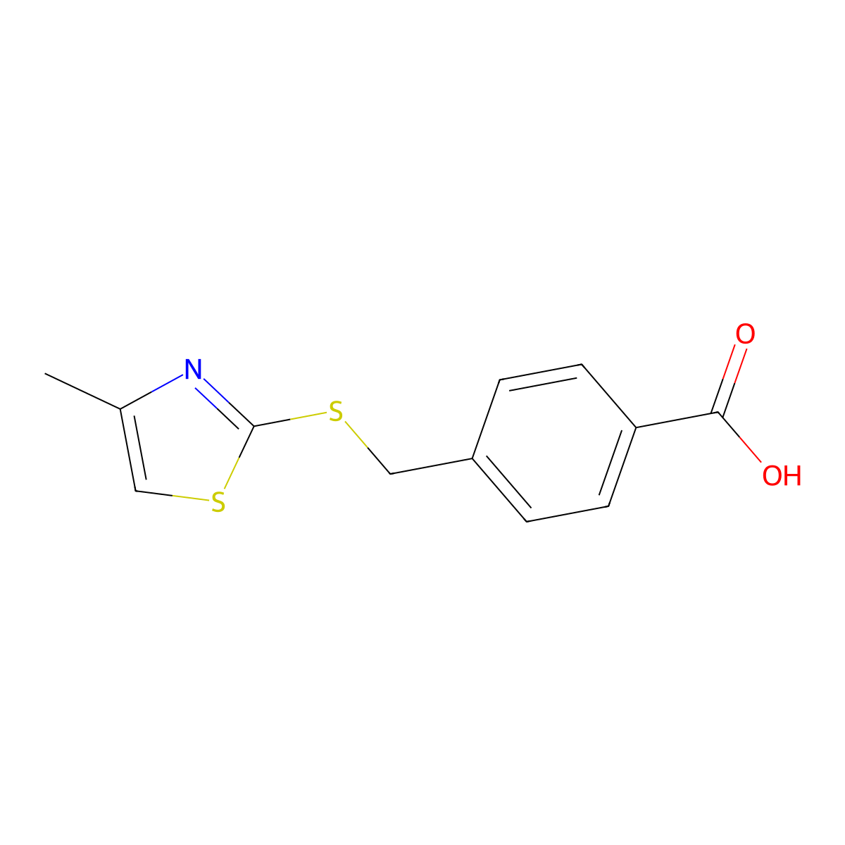 4-{[(4-Methyl-1,3-thiazol-2-yl)sulfanyl]methyl}benzoic acid molecular structure, CAS 743452-52-0