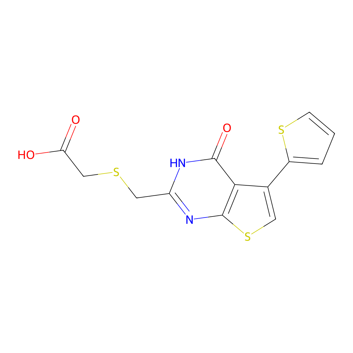 2-({[4-oxo-5-(thiophen-2-yl)-3H,4H-thieno[2,3-d]pyrimidin-2-yl]methyl}sulfanyl)acetic acid molecular structure, CAS 743453-36-3