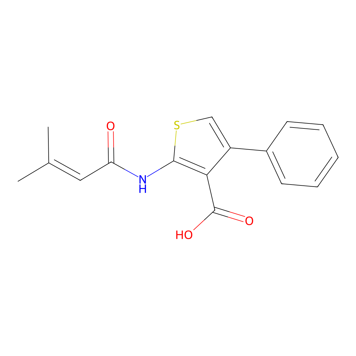 2-(3-Methylbut-2-enamido)-4-phenylthiophene-3-carboxylic acid molecular structure, CAS 743453-44-3