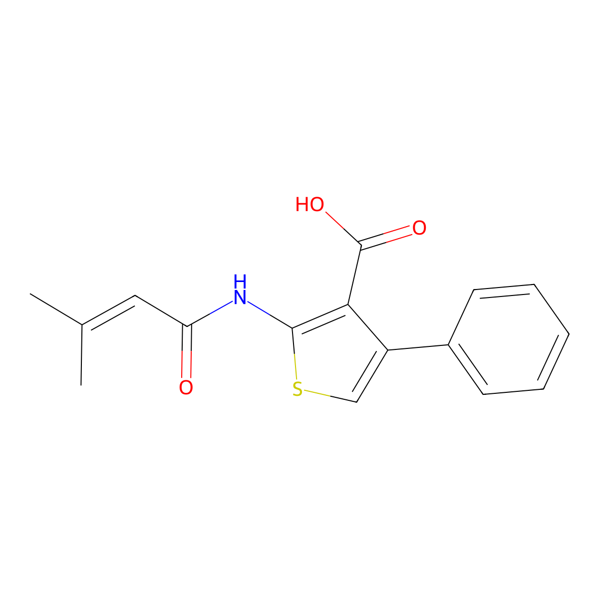 2-(3-Methylbut-2-enamido)-4-phenylthiophene-3-carboxylic acid molecular structure, CAS 743453-44-3