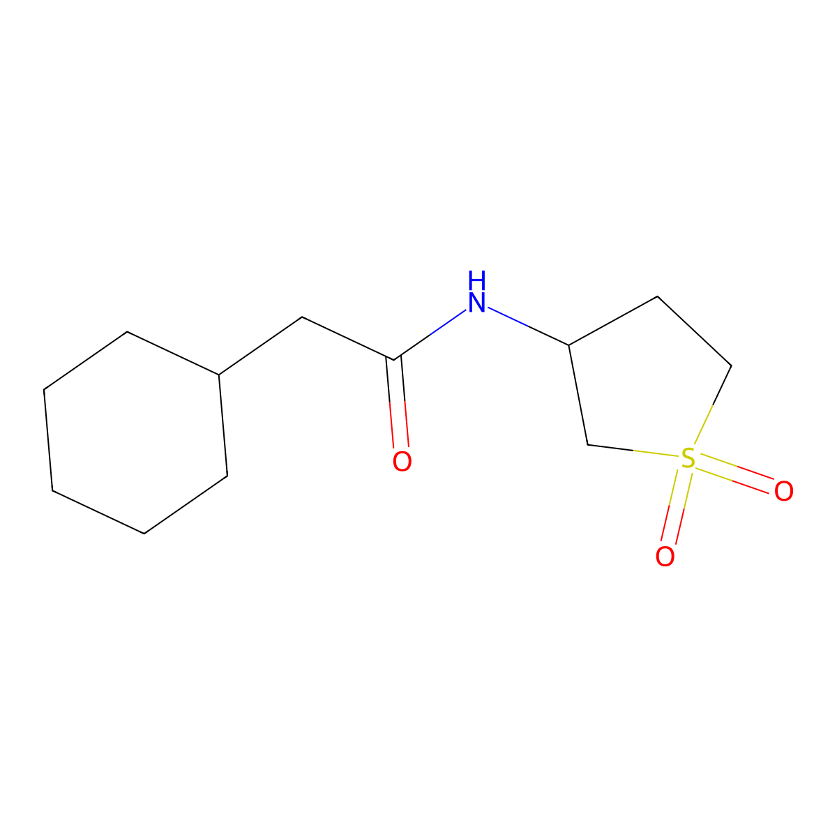 2-cyclohexyl-N-(1,1-dioxo-1lambda6-thiolan-3-yl)acetamide molecular structure, CAS 743456-77-1