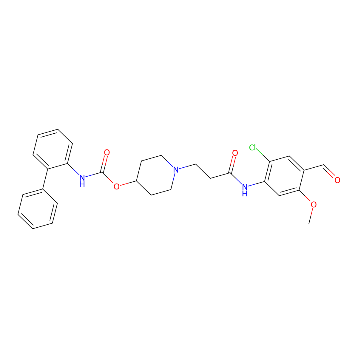 1-[3-[(2-Chloro-4-formyl-5-methoxyphenyl)amino]-3-oxopropyl]-4-piperidinyl N-[1,1'-biphenyl]-2-ylcarbamate molecular structure, CAS 743461-63-4