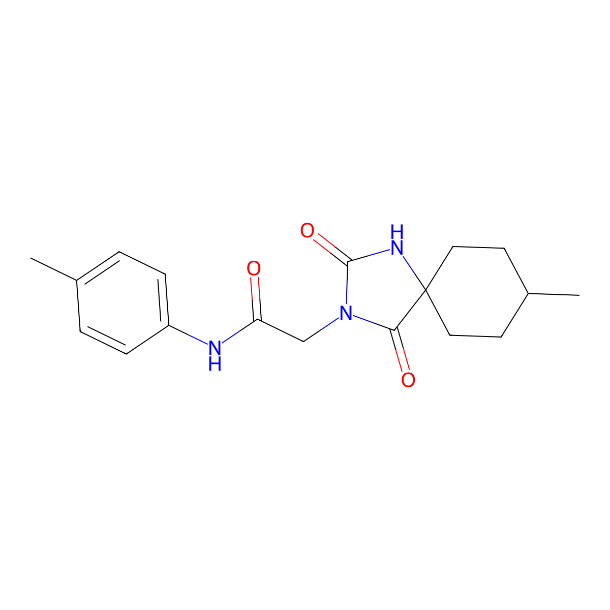 2-(8-methyl-2,4-dioxo-1,3-diazaspiro[4.5]dec-3-yl)-N-(4-methylphenyl)acetamide molecular structure, CAS 743470-31-7