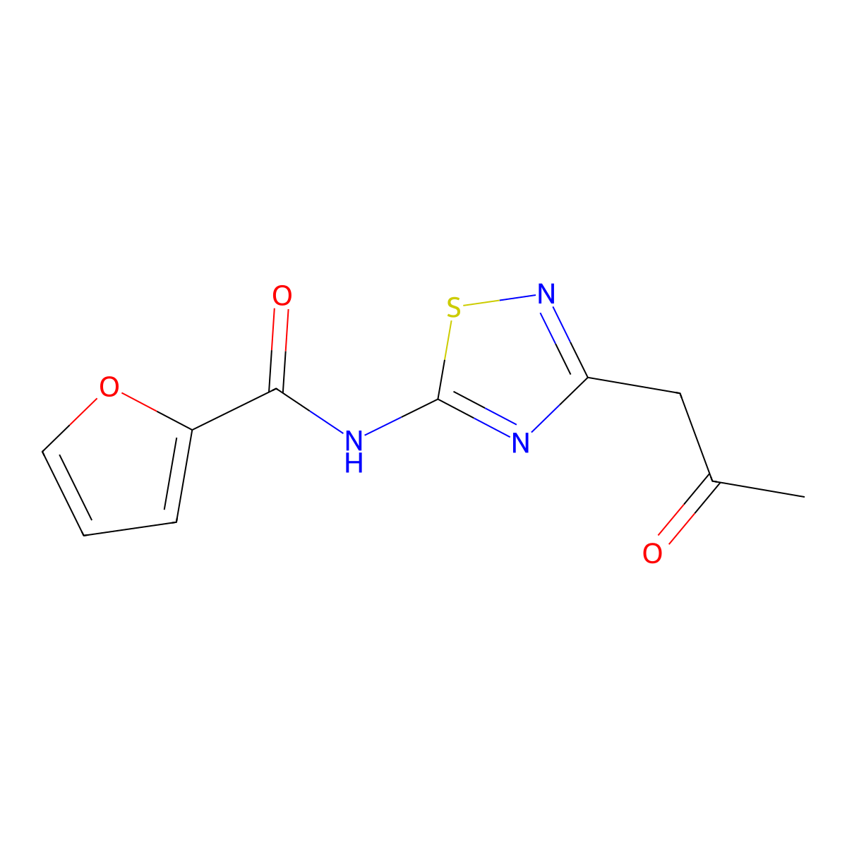 N-(3-(2-oxopropyl)-1,2,4-thiadiazol-5-yl)furan-2-carboxamide molecular structure, CAS 743472-93-7