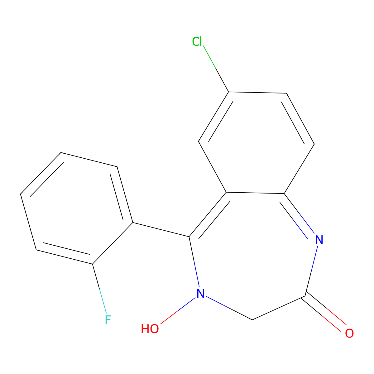 7-Chloro-5-(2-fluorophenyl)-1,3-dihydro-2H-benzo-1,4-diazepin-2-one 4-oxide molecular structure, CAS 7435-12-3
