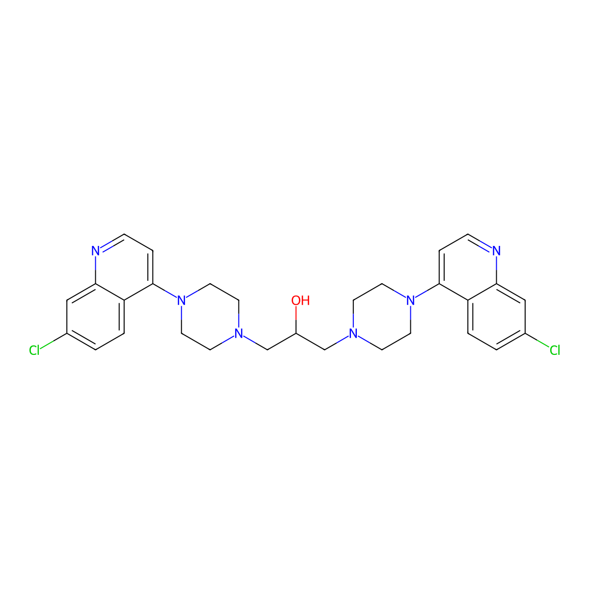 1,3-Bis[4-(7-chloroquinolin-4-yl)piperazin-1-yl]propan-2-ol molecular structure, CAS 74351-59-0