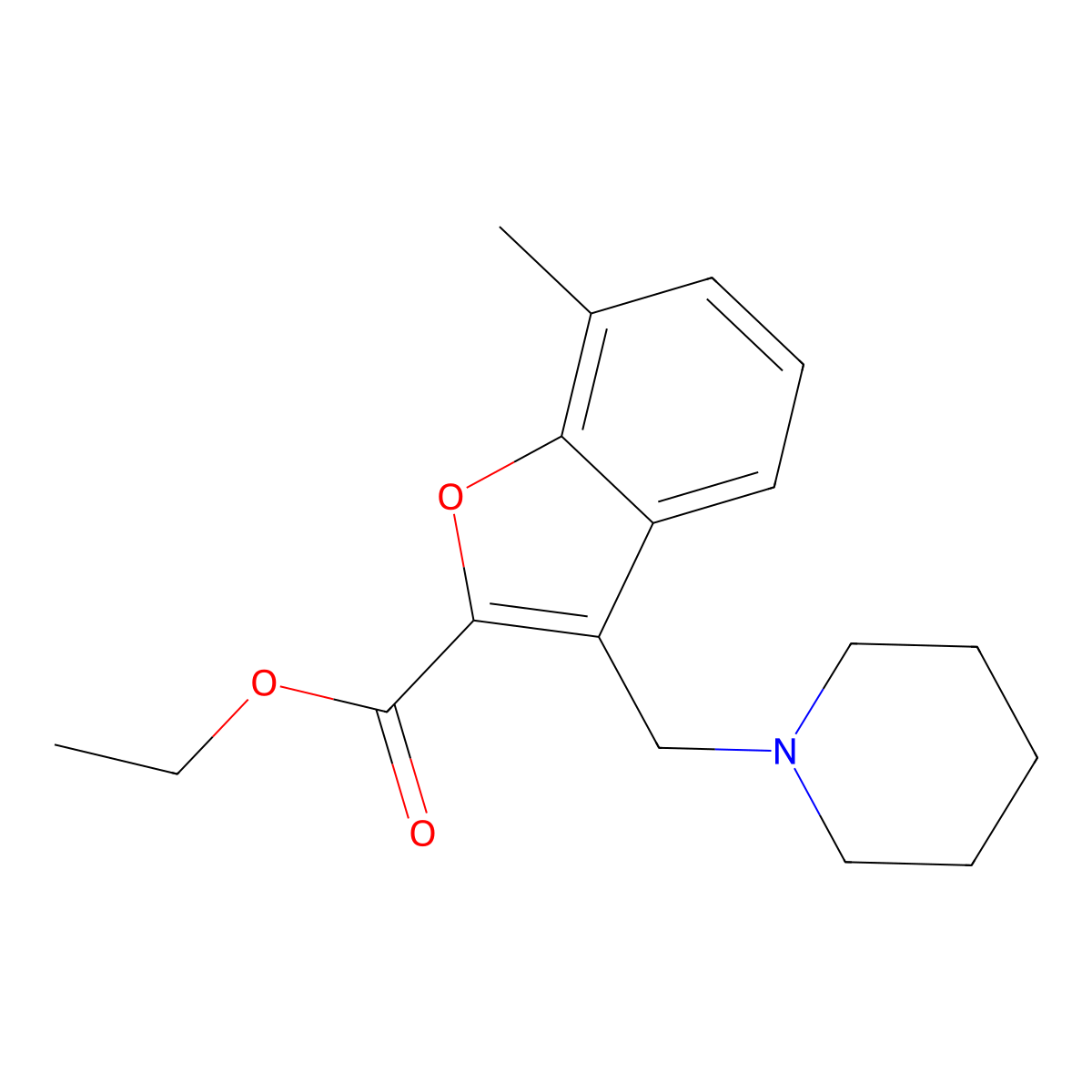 Ethyl 7-methyl-3-(piperidin-1-ylmethyl)-1-benzofuran-2-carboxylate molecular structure, CAS 74399-96-5