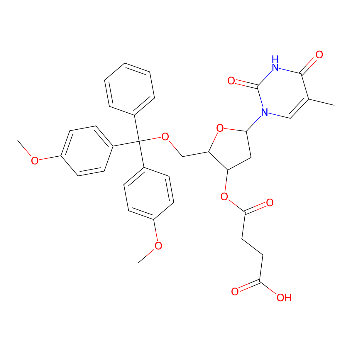 5'-O-(p,p'-dimethoxytrityl)thymidine 3'-(hydrogen succinate) molecular structure, CAS 74405-40-6