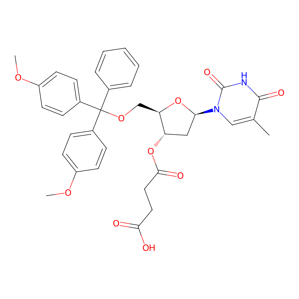 5'-O-(p,p'-dimethoxytrityl)thymidine 3'-(hydrogen succinate) molecular structure, CAS 74405-40-6