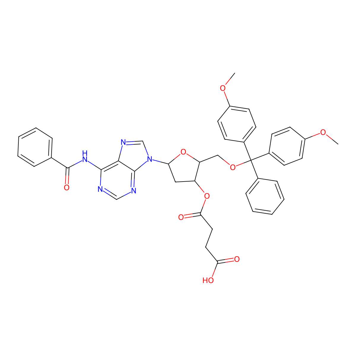 N-Benzoyl-5'-O-(bis(4-methoxyphenyl)phenylmethyl)-2'-deoxyadenosine 3'-O-succinate molecular structure, CAS 74405-42-8