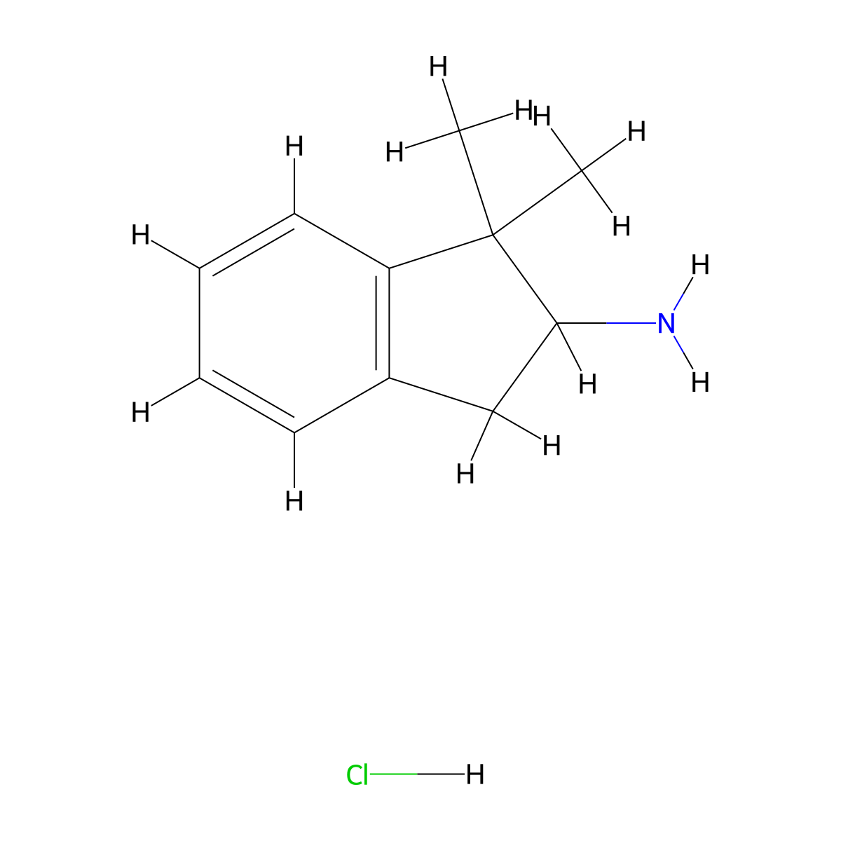 1,1-dimethyl-2,3-dihydro-1H-inden-2-amine hydrochloride molecular structure, CAS 74413-86-8