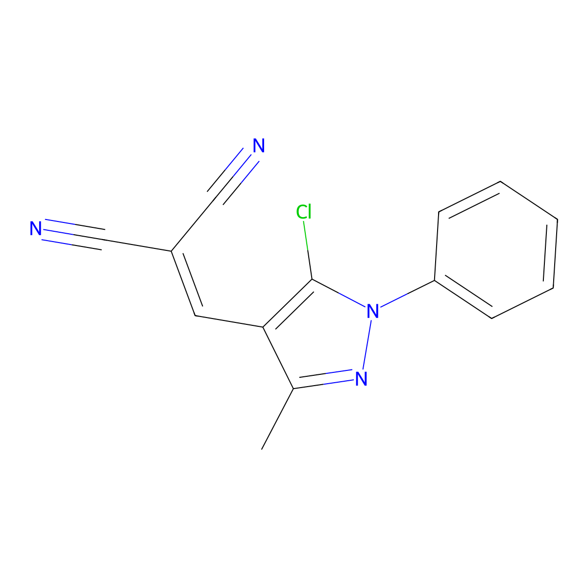 2-[(5-chloro-3-methyl-1-phenyl-1H-pyrazol-4-yl)methylidene]malononitrile molecular structure, CAS 74413-96-0
