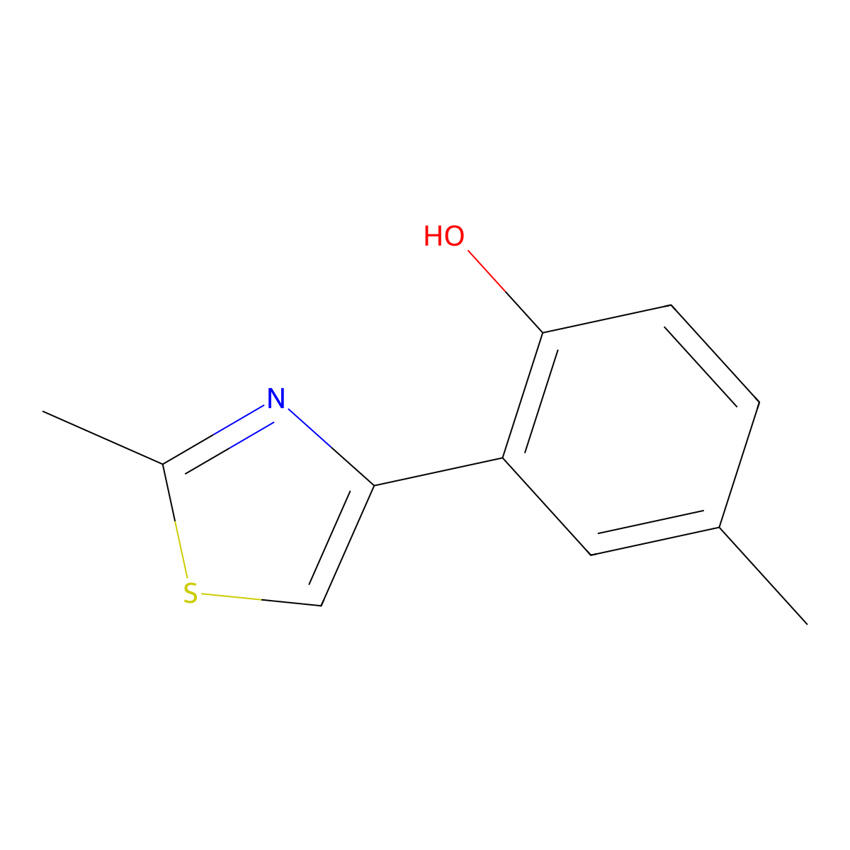 4-Methyl-2-(2-methylthiazol-4-yl)phenol molecular structure, CAS 744152-38-3