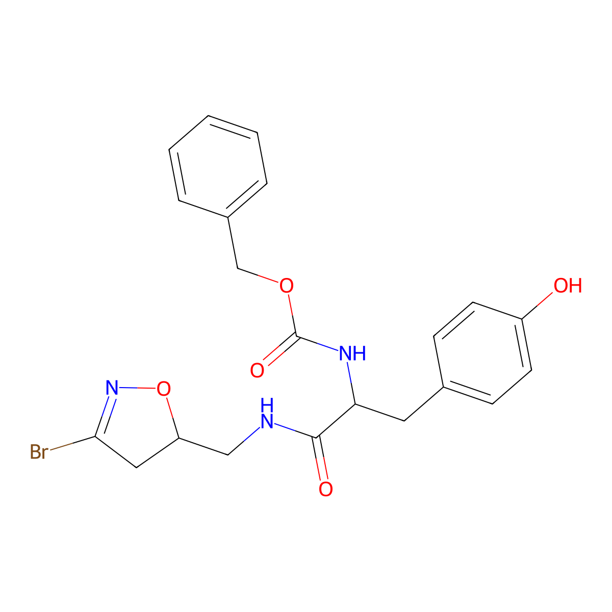 benzyl N-[(2S)-1-[(3-bromo-4,5-dihydro-1,2-oxazol-5-yl)methylamino]-3-(4-hydroxyphenyl)-1-oxopropan-2-yl]carbamate molecular structure, CAS 744198-19-4
