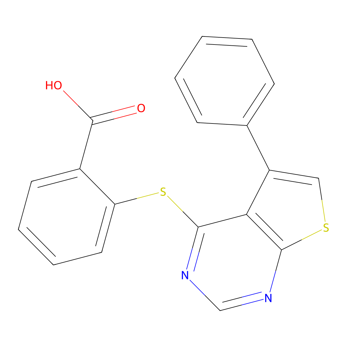 2-[(5-Phenylthieno[2,3-d]pyrimidin-4-yl)thio]benzoic acid molecular structure, CAS 744203-98-3