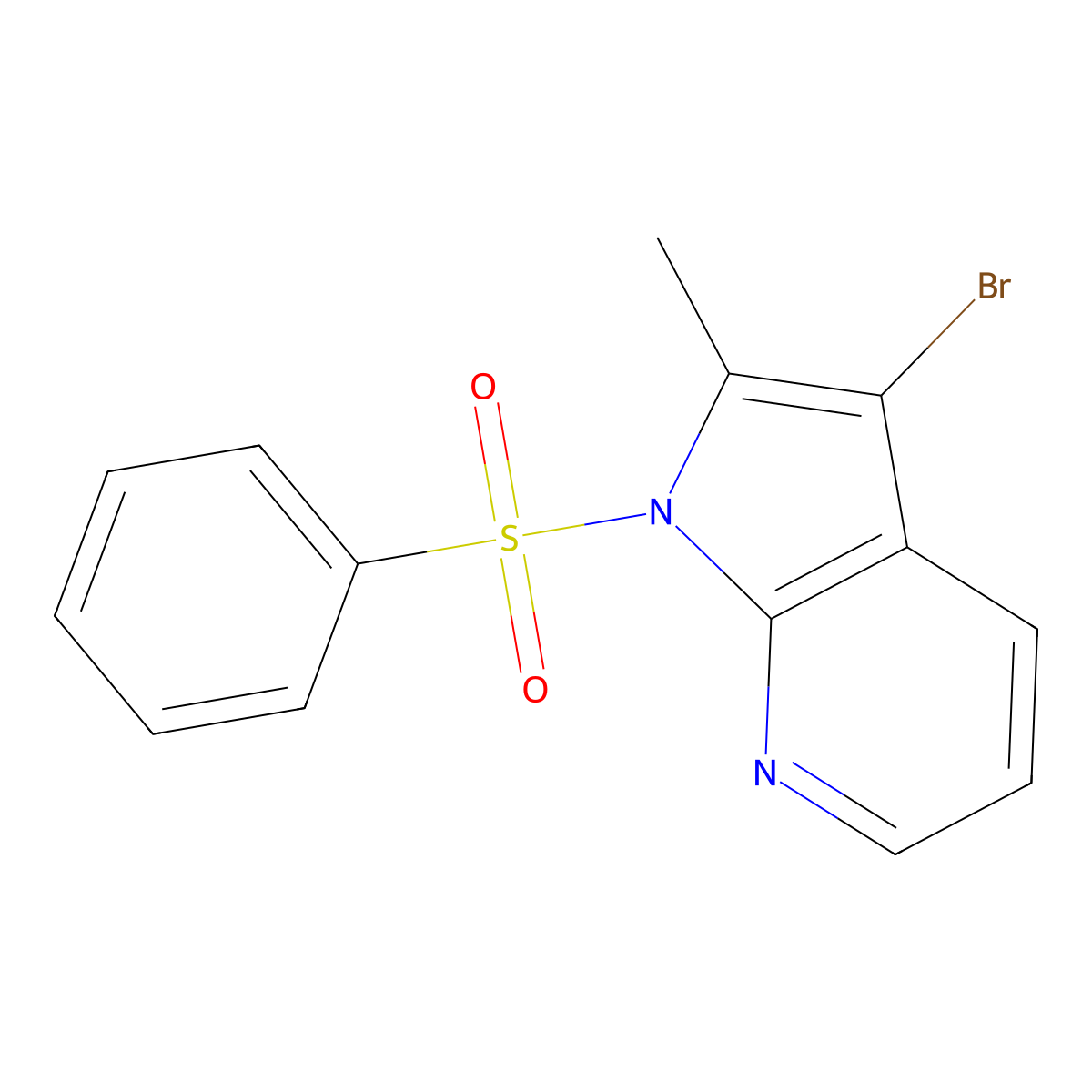 3-Bromo-2-methyl-1-(phenylsulfonyl)-1H-pyrrolo[2,3-B]pyridine molecular structure, CAS 744209-37-8