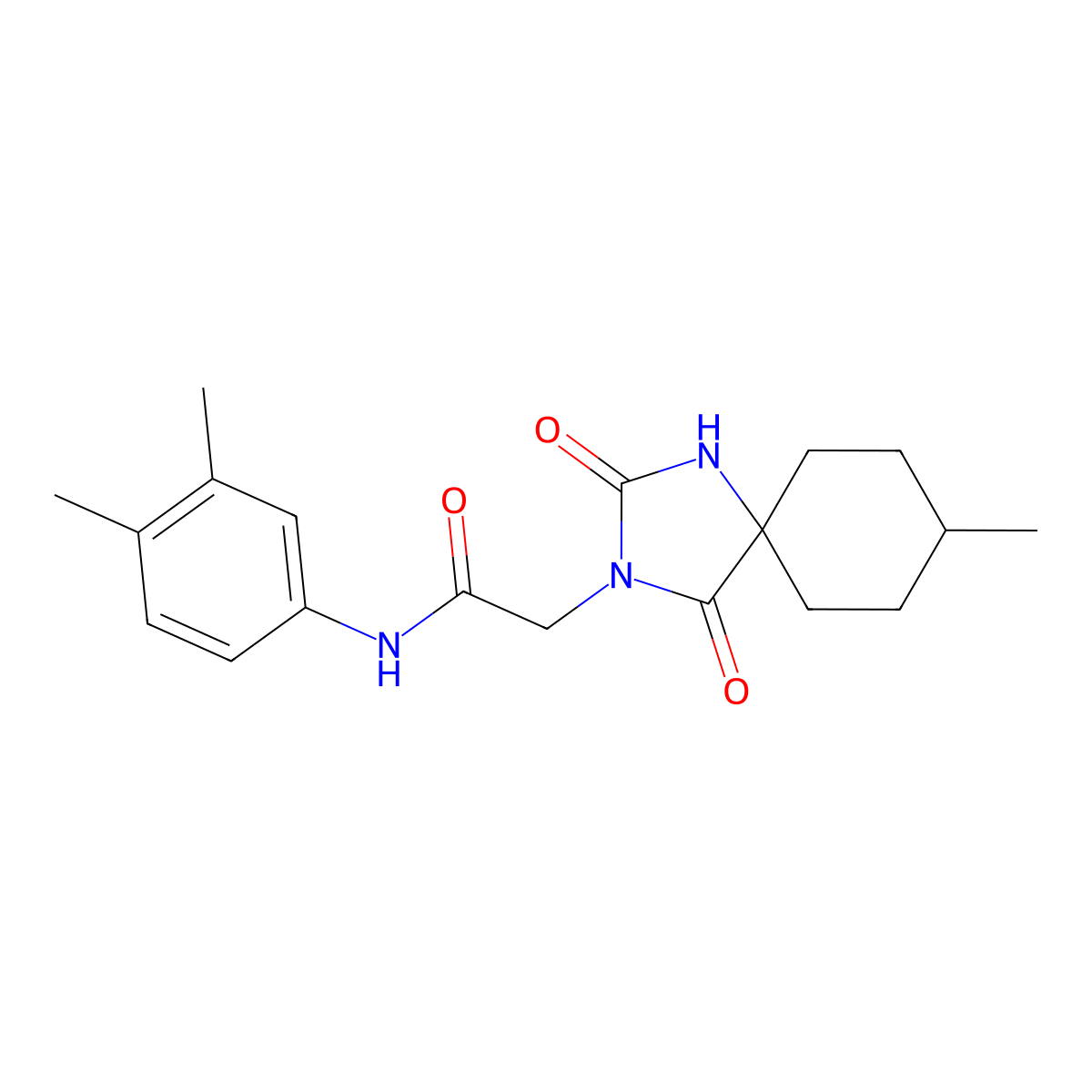 N-(3,4-dimethylphenyl)-2-(8-methyl-2,4-dioxo-1,3-diazaspiro[4.5]decan-3-yl)acetamide molecular structure, CAS 744211-00-5