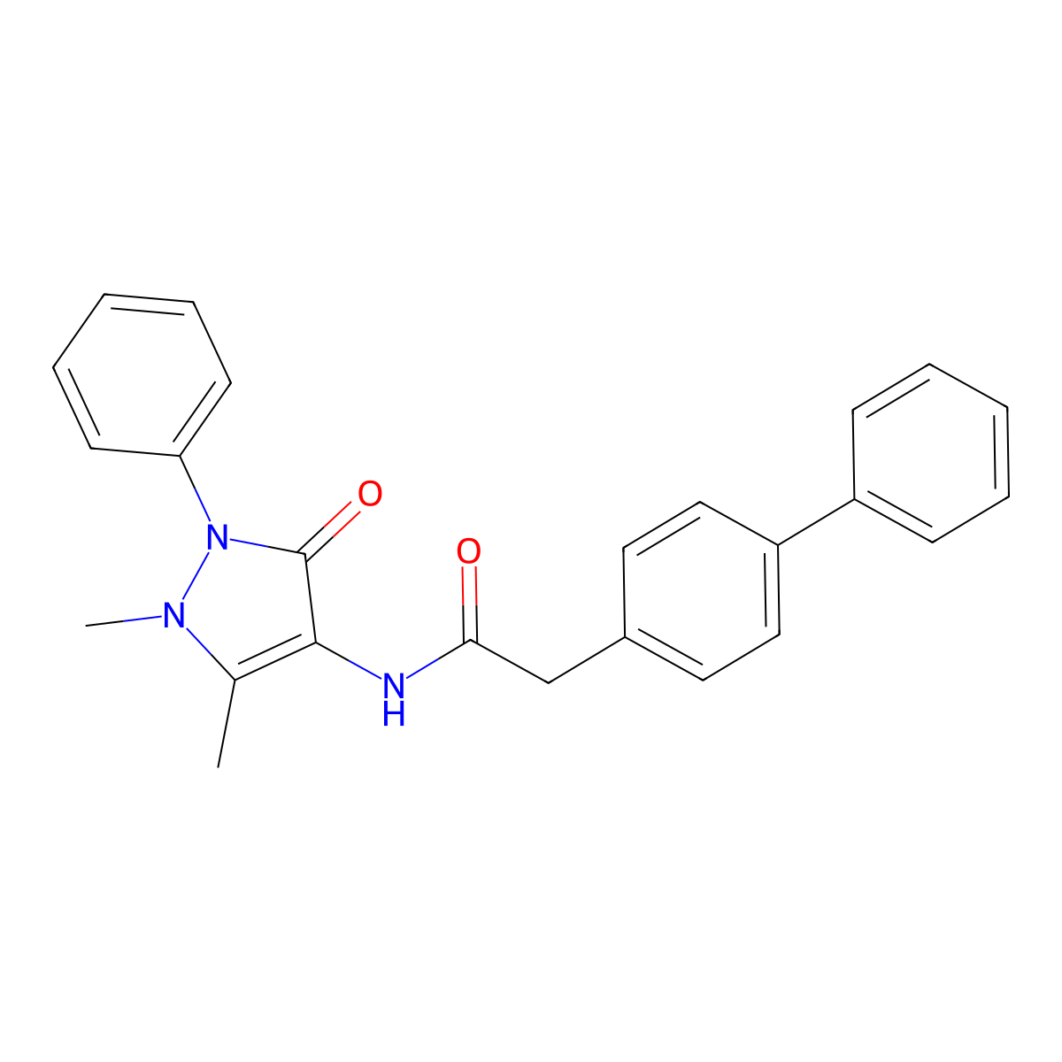 N-(1,5-dimethyl-3-oxo-2-phenylpyrazol-4-yl)-2-(4-phenylphenyl)acetamide molecular structure, CAS 744212-53-1