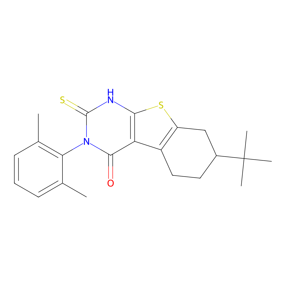 11-tert-Butyl-4-(2,6-dimethylphenyl)-5-sulfanyl-8-thia-4,6-diazatricyclo[7.4.0.0,2,7]trideca-1(9),2(7),5-trien-3-one molecular structure, CAS 744227-08-5