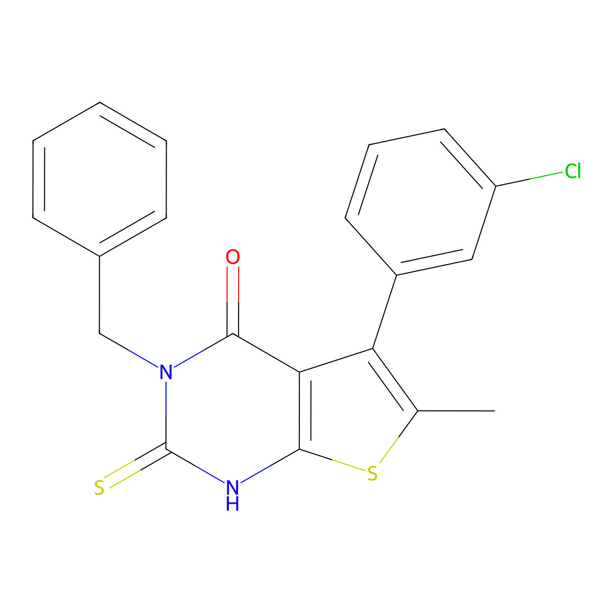 3-benzyl-5-(3-chlorophenyl)-6-methyl-2-sulfanyl-3H,4H-thieno[2,3-d]pyrimidin-4-one molecular structure, CAS 744227-39-2