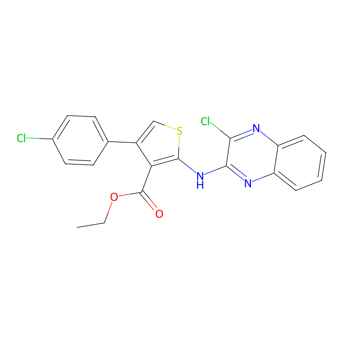 Ethyl 4-(4-chlorophenyl)-2-[(3-chloroquinoxalin-2-yl)amino]thiophene-3-carboxylate molecular structure, CAS 744230-47-5